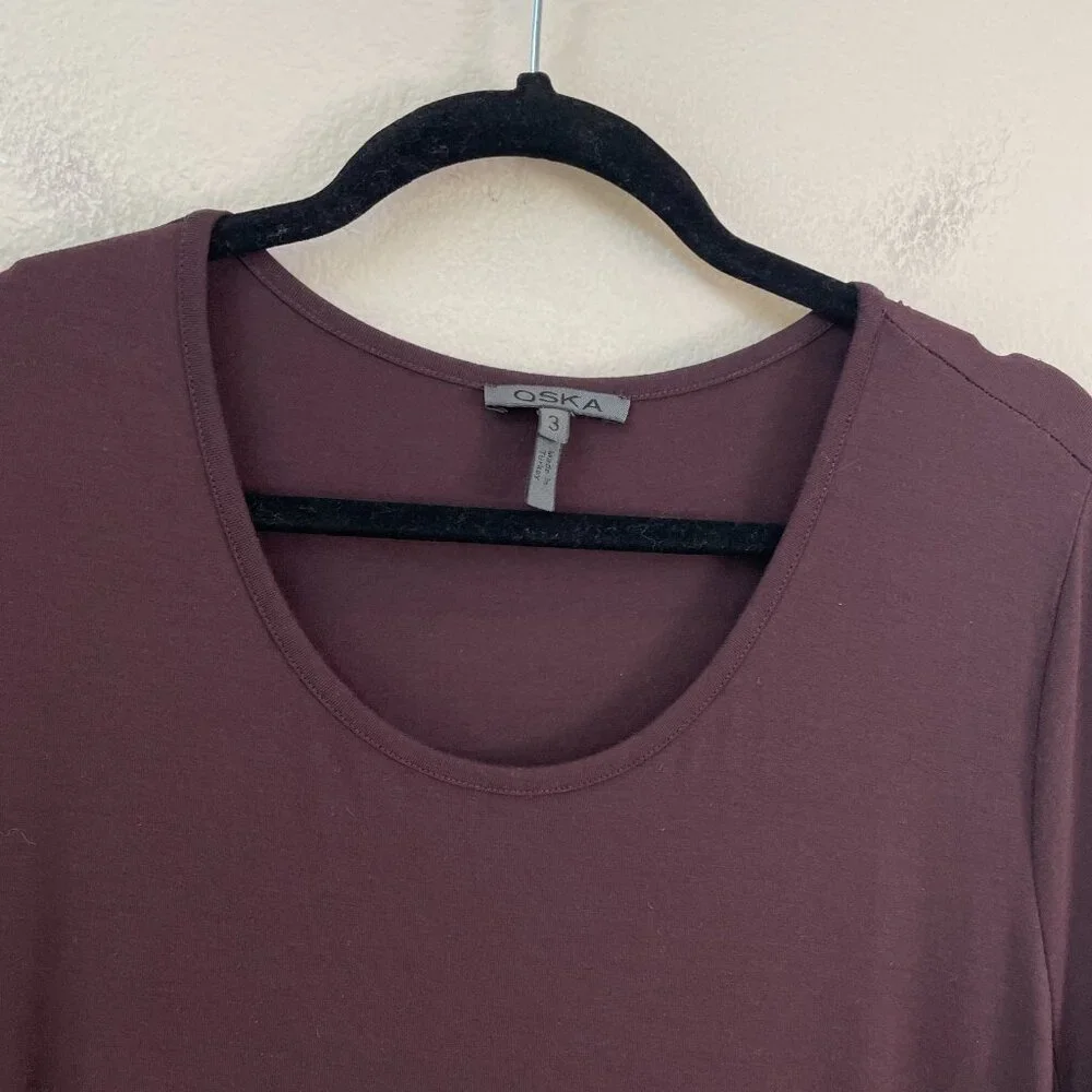 OSKA Dress Womens 3 Plum Long Sleeve Jersey Maxi Shift Lagenlook Travel - Picture 6 of 8